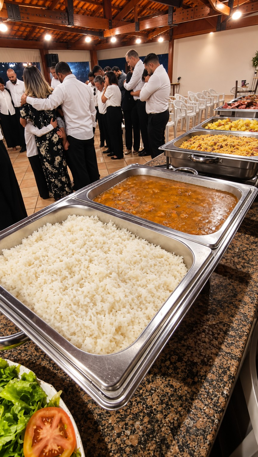 Celebração de bodas com convidados e buffet servido